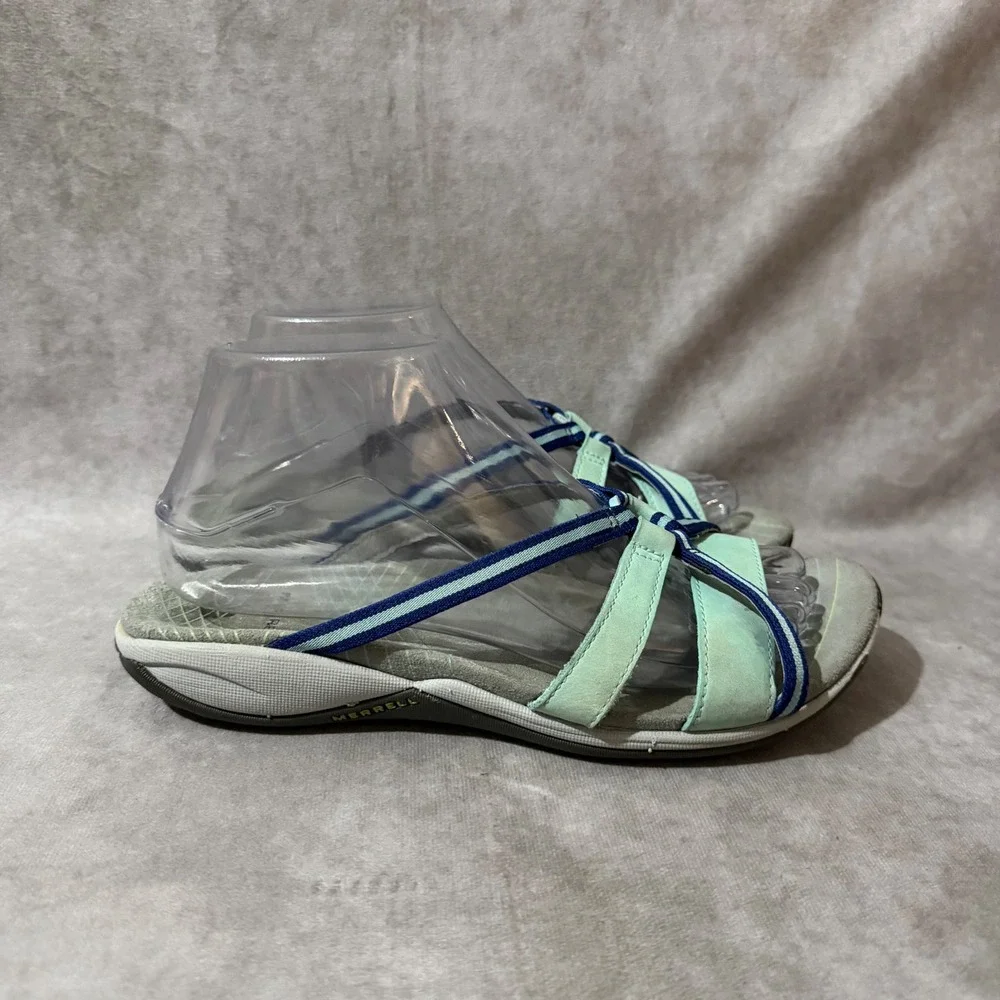 Merrell Strappy Sandals Womens 6 Mint Green Blue Good Outdoor Sporty Slide